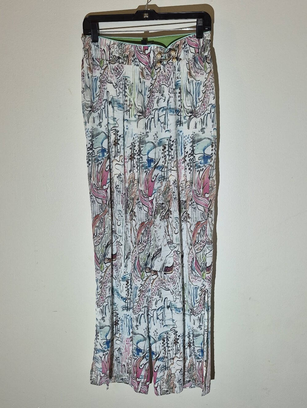 L) Designer Mukzin Oriental Print Crepe Pants